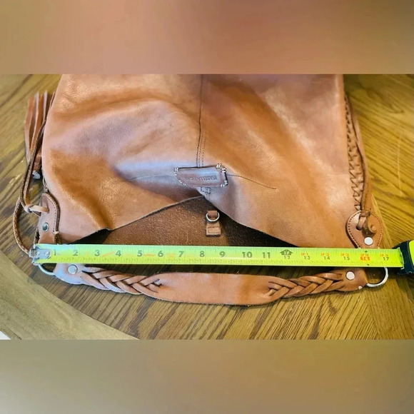 Isabella Fiore Vintage Hobo Cognac Leather Tassle Braided Stitching Detailed Bag - Picture 10 of 16